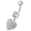 Trendy Jeweled Heart Belly Ring - Dazzling Sterling Silver & Surgical Steel