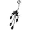 Trendy Steel & Sterling Silver Banana Bar Belly Ring with Dazzling Chandeliers