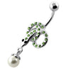 Trendy Multi Jeweled Snake Belly Ring with Dazzling Hanging Ball