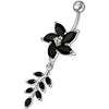 Jeweled Floral Dangling Belly Ring - Sterling Silver & Surgical Steel