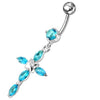 Trendy Jeweled Silver Flower Belly Ring - Surgical Steel & Sterling Charm