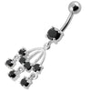 Trendy Curved Bar Belly Ring with Dazzling Chandelier Charm - Stunning Body Jewelry