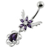 Enchanting Floral Wings Belly Ring - 316L Steel & Sterling Silver Elegance