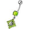 Sparkling Flower Dangle Belly Ring - Elegant CZ Gemmed Body Jewelry