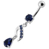 Sparkling Silver Curved Belly Ring - Trendy Jeweled Body Jewelry