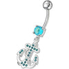 Trendy Sterling Silver Jeweled Anchor & Cross Belly Ring – 14g Chic Accessory