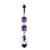 Trendy Jeweled Silver Belly Ring - Elegant 14g Surgical Steel Design