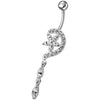 Sparkling Silver Jeweled Flower Belly Ring - Trendy 14g Long Tail Design