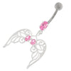 Enchanting Angel Wings: Floral Sterling Silver Belly Ring with Swarovski Sparkle