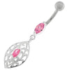 Trendy Ellipse Shape Sterling Silver Belly Ring with Sparkling Zirconia