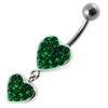 Trendy Double Red Jeweled Heart Belly Ring - Surgical Steel & Sterling Silver!