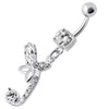 Trendy Sterling Silver Butterfly Belly Ring with Sparkling Zirconia Charm