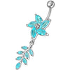 Jeweled Floral Dangling Belly Ring - Sterling Silver & Surgical Steel