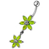 Sparkling Silver Jeweled Flower Belly Ring - Elegant 14g Curved Body Jewelry