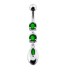 Trendy Jeweled Silver Belly Ring - Elegant 14g Surgical Steel Design