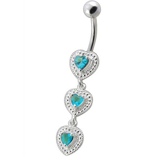 Elegant White Zirconia Dangle Belly Ring in Surgical Steel & Sterling Silver