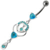 Trendy Jeweled Heart Banana Bar Belly Ring - Stylish Body Jewelry