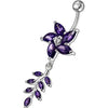 Jeweled Floral Dangling Belly Ring - Sterling Silver & Surgical Steel