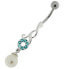 Trendy Jeweled Pearl Belly Ring - Surgical Steel & Sterling Silver Glam