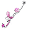 Trendy Sterling Silver Butterfly Belly Ring with Sparkling Zirconia Charm