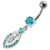 Trendy Jeweled Silver Dangling Belly Ring - 14g Surgical Steel Charm