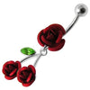 Elegant Jeweled Roses Belly Ring - Trendy 316L Surgical Steel & Sterling Silver