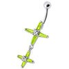 Trendy Silver Jeweled Double Cross Belly Ring - Sparkle in Style!