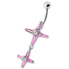 Trendy Silver Jeweled Double Cross Belly Ring - Sparkle in Style!