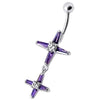 Trendy Silver Jeweled Double Cross Belly Ring - Sparkle in Style!