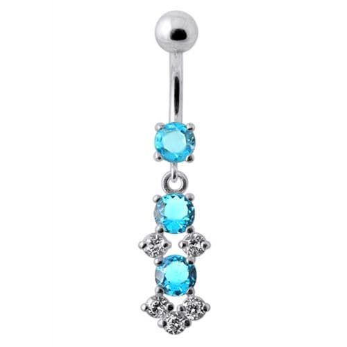 Elegant Jeweled Dangler Belly Ring - Sterling Silver & Premium CZ Gemstones