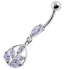 Elegant Jeweled Leaf Belly Ring - 316L Steel & Sterling Silver Charm