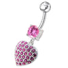 Trendy Jeweled Heart Belly Ring - Dazzling Sterling Silver & Surgical Steel