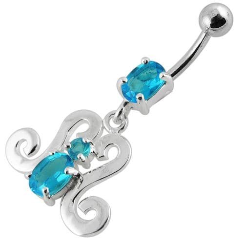 Trendy SS Curved Belly Ring with Glamorous Sterling Silver Charm