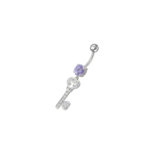 Sparkling Jeweled Heart Key Belly Ring - Trendy 14g Surgical Steel