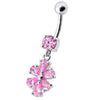 Trendy Jeweled Flower Belly Ring - Elegant Silver & Surgical Steel Design