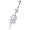 Trendy Sterling Silver & Surgical Steel Belly Ring with Elegant Stone Charm