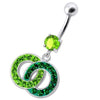 Trendy Multi-Colored Stone Crossed Dangling Belly Ring - 316L Steel & Silver