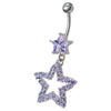 Stunning Jeweled Star Belly Ring - Curved Bar & Sterling Silver Charm