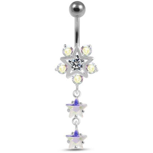 Trendy Jeweled Star Belly Ring - Surgical Steel & Sterling Silver Delight!