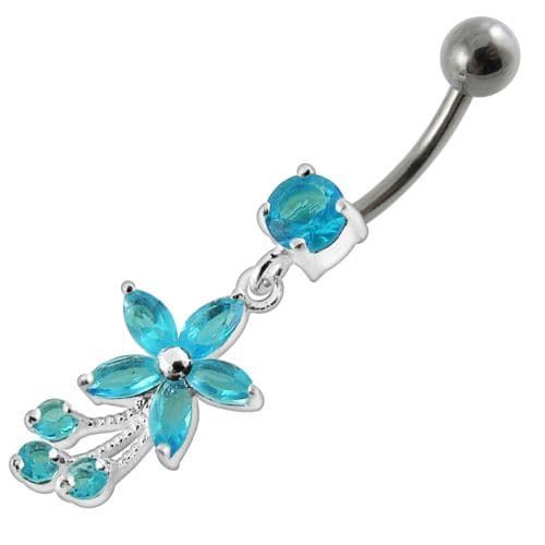 Stylish Sterling Silver Flower Belly Ring with Dazzling Stone Accents