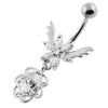 Enchanting Floral Wings Belly Ring - 316L Steel & Sterling Silver Elegance