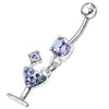 Trendy Jeweled Banana Bar Belly Ring - Stylish 14g Sterling Silver Charm