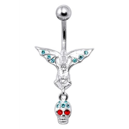 Edgy Silver Devil Skull Belly Ring - Trendy 14g Surgical Steel Jewelry