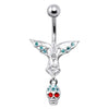 Edgy Silver Devil Skull Belly Ring - Trendy 14g Surgical Steel Jewelry