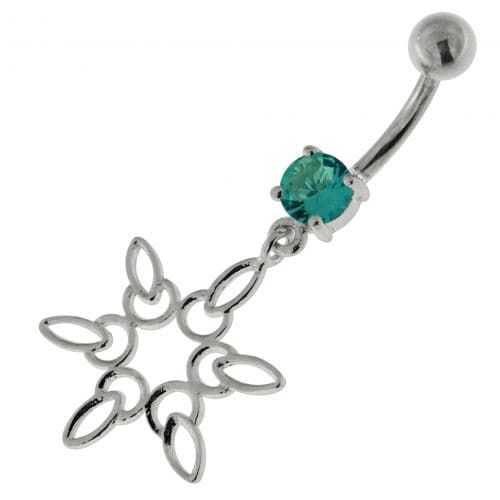 Enchanting 925 Sterling Silver Snowflake Belly Ring with Cubic Zirconia Charm