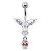 Edgy Silver Devil Skull Belly Ring - Trendy 14g Surgical Steel Jewelry