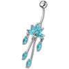 Trendy Steel & Sterling Silver Banana Bar Belly Ring with Dazzling Chandeliers