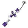 Chic Sterling Silver Flower Jeweled Belly Ring - Trendy Body Jewelry