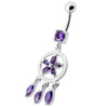 Trendy Sterling Silver Belly Ring - Sparkling Dangling Charm 14g