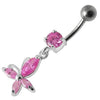 Elegant Jeweled Flower Belly Ring: Trendy 14g Surgical Steel Body Jewelry